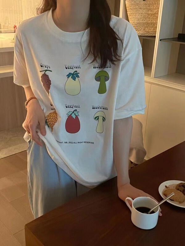 [m.zi studio] Korean casual vegetable printed short sleeve T-shirt 3561\hbx