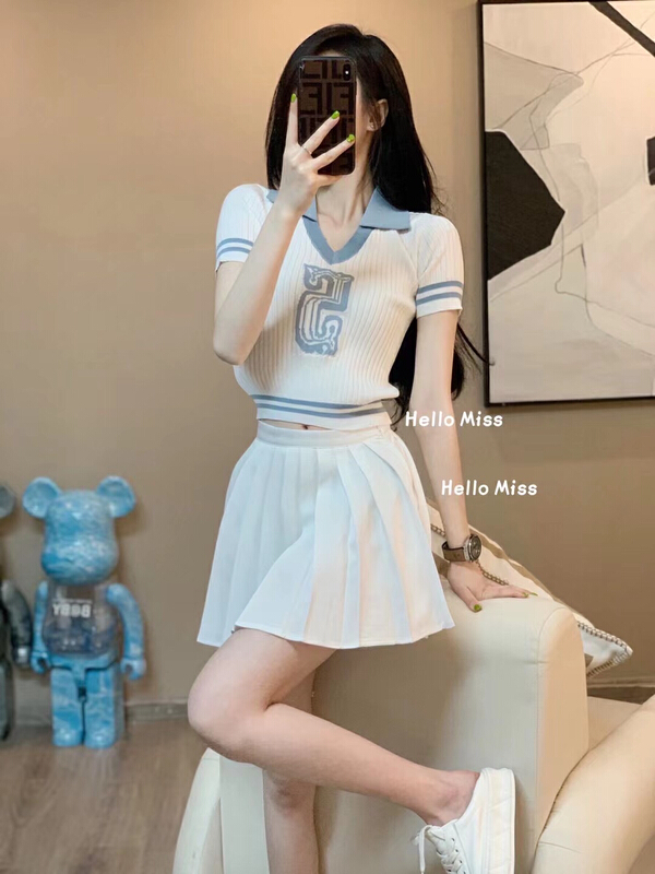In early summer! [Hello Miss] digital printing short knit shirt (excluding skirt) 201\pcz