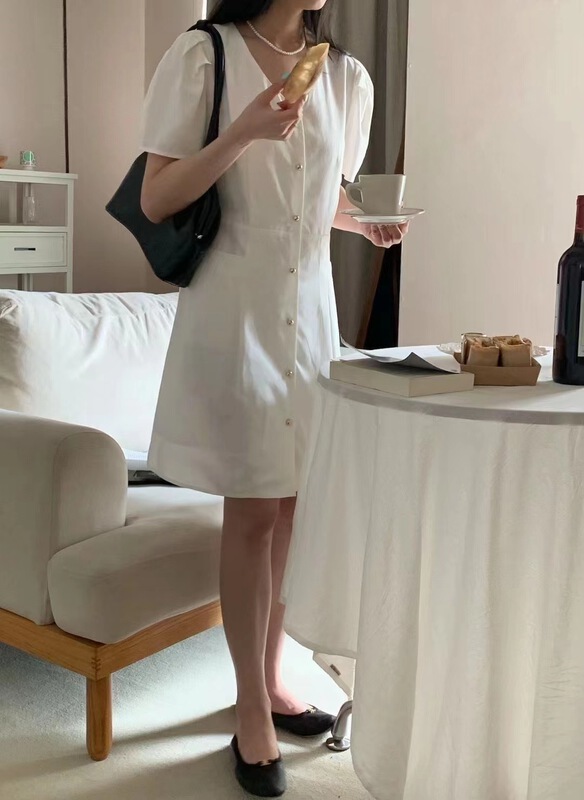 [hi] Korean V-neck straight dress 9783\hjy