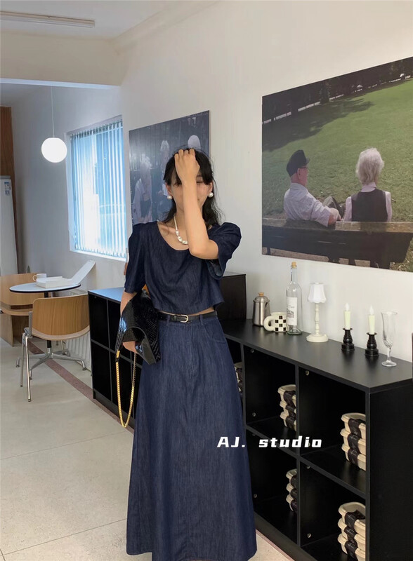 [aj.studio] fashion back zipper blouse + high waist lady Skirt Set (with belt) ys1-9268\ll