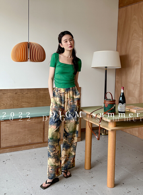 【 digm 】 retro ink painting printing vertical tube wide leg casual pants 1587\jhy