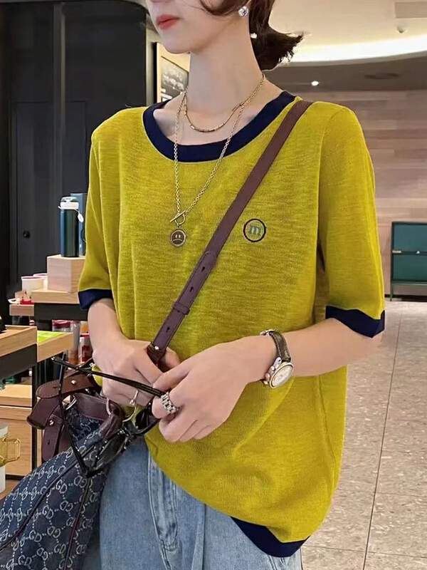[f · P] Hong Kong Style minority short sleeve round neck Korean mosaic T-shirt 73173\hbx