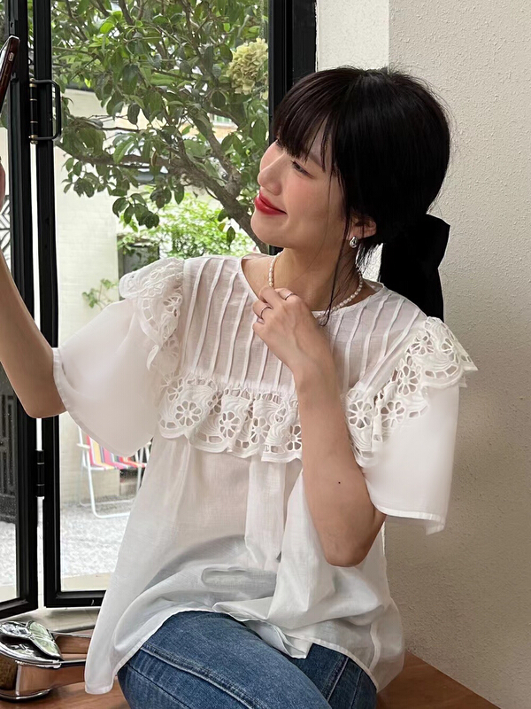 [tinamini] Korean version sweet splicing baby collar shirt m0235\hjy