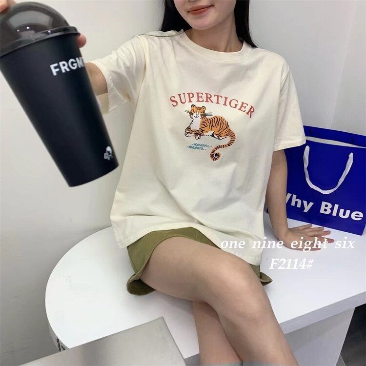 [1986] Korean loose print short sleeve T-shirt 2114\xyy