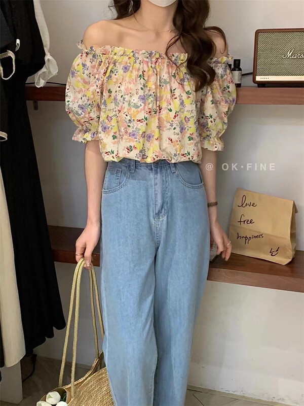 [OK fine] one shoulder fresh floral temperament shirt 8009\zjy