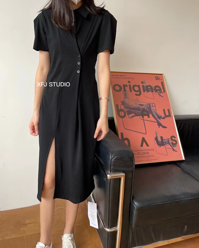 [Xiaofan family] Korean loose sexy side split casual simple dress 8295\lsw