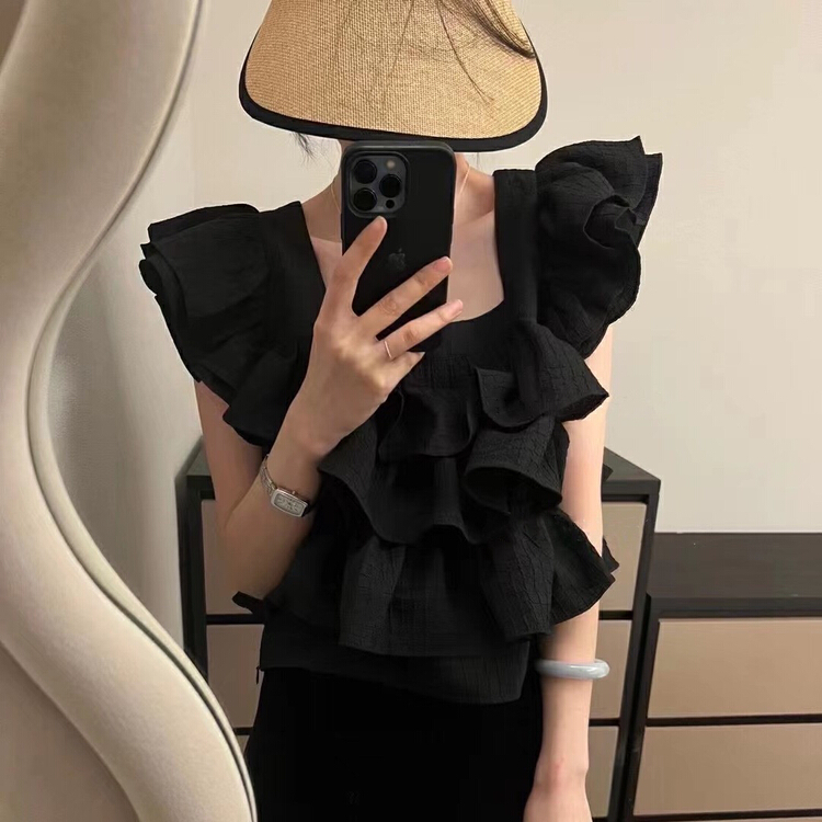 [Daidai] sweet aging pure color Ruffle shirt 4792\hbx