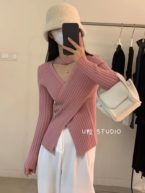 New year in early spring! [U grain] Korean version careful machine neck cross knit 20029\hbx