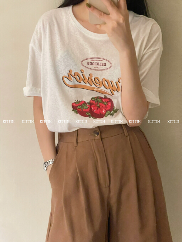 [Kittin] Korean tomato printed short sleeve T-shirt 377
