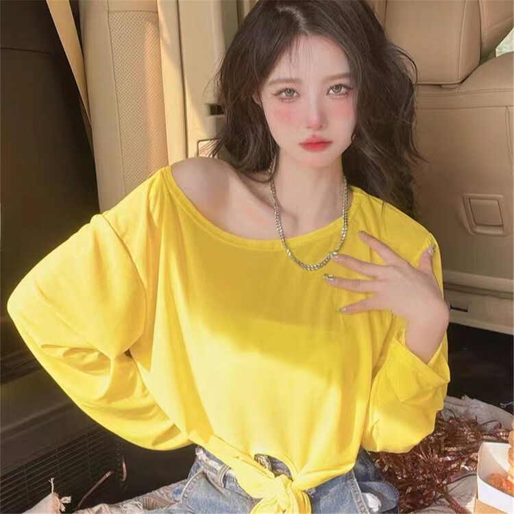 [1to3] simple off shoulder spice girl pure desire long sleeve T-shirt z8079\lsw