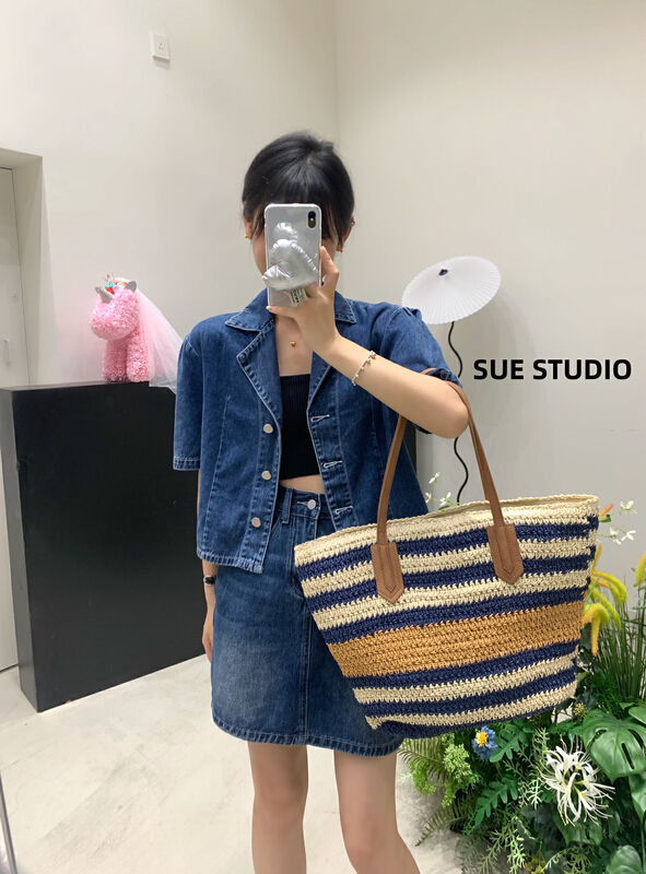 [Sue studio] Korean fashion denim jacket (excluding matching) 8318\zjy