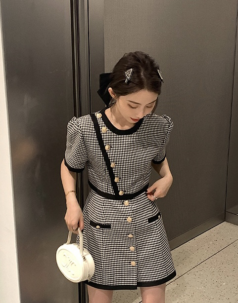 Live broadcast ⑥! [JH] Xiaoxiang qianniao check short sleeve shirt + simple casual Shorts Set 42040\pcz