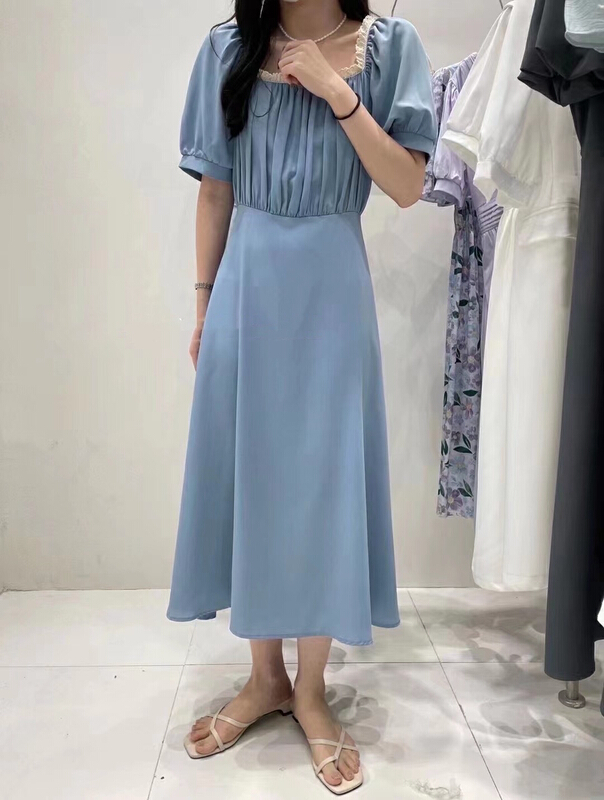 [JH] ear edge Lantern Sleeve waist lace up dress 41952\pcz