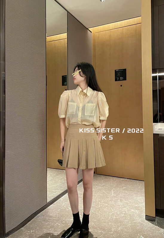 [kiss sister] fresh and simple design, niche bubble sleeve shirt 9201\ozq