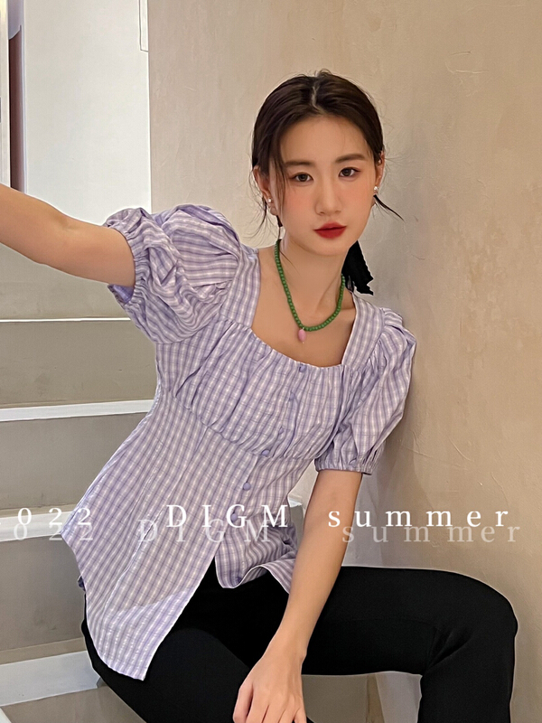 In early summer! 【 digm 】 temperament Plaid square collar shirt 7912-1\zxx