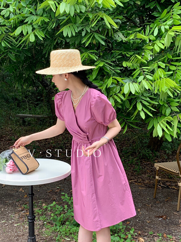 [v.] temperament V-neck versatile dress 7960\ll