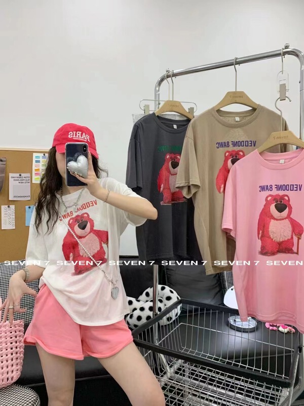 [seven 7] simple casual back hollowed out cartoon printed short sleeve T-shirt 8260\wtt
