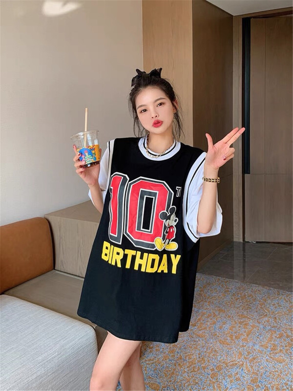 [Amy] Korean alphabet print mosaic short sleeve T-shirt ys1-8110\wtt