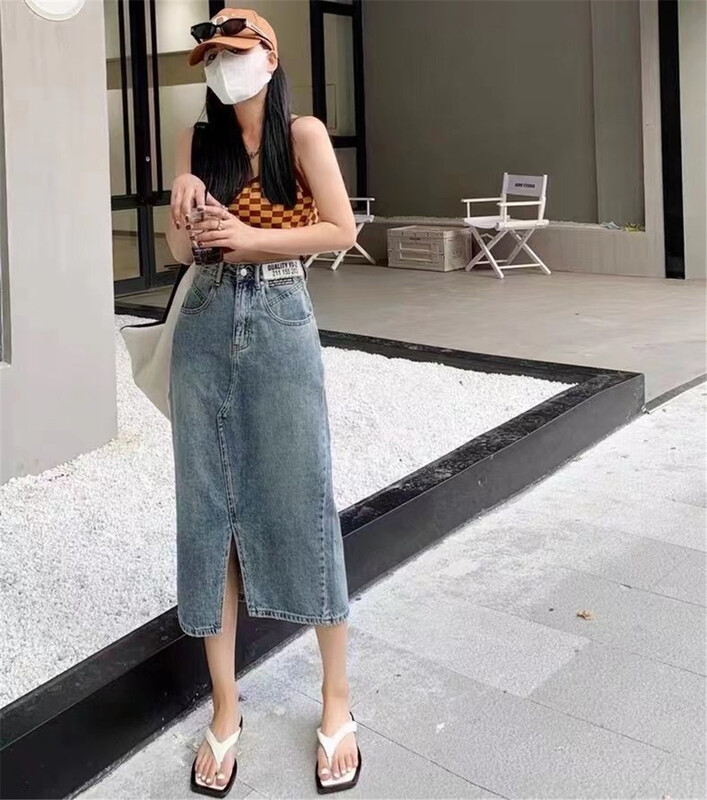 [Gu Muyu] Korean versatile slim mid length skirt 6092\zjy
