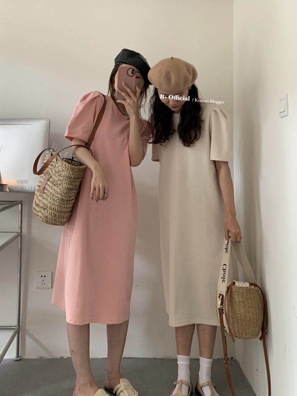 [B plus] round neck back careful machine thin dress (with detachable chain) 22-9503-2\hbx