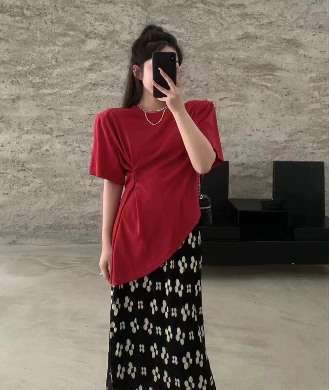 [jelly house] casual round neck irregular short sleeve T-shirt (excluding skirt) 7116\hbx