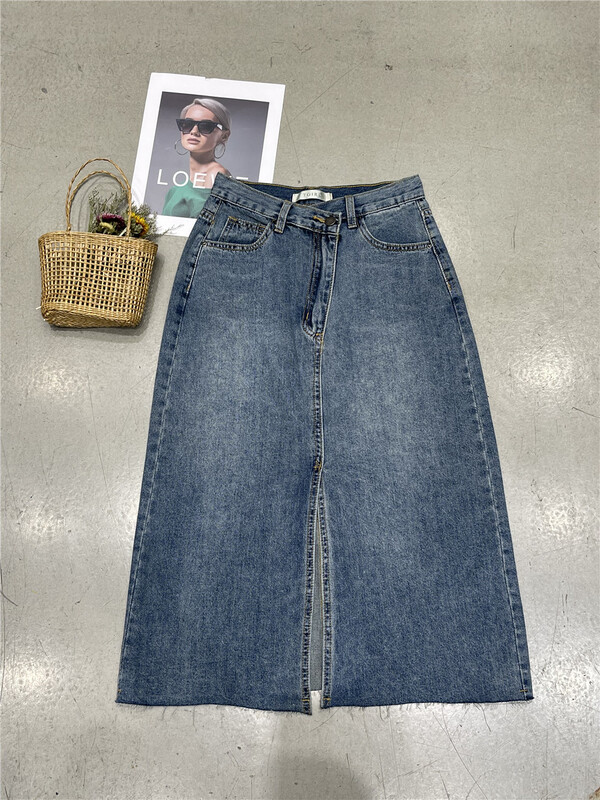 [runway girl] Korean retro split denim skirt 6838-1\zjy