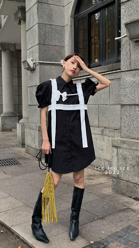 [ICC] small and heavy craft design Vest + bubble sleeve single row button shirt suit 8262\pcz