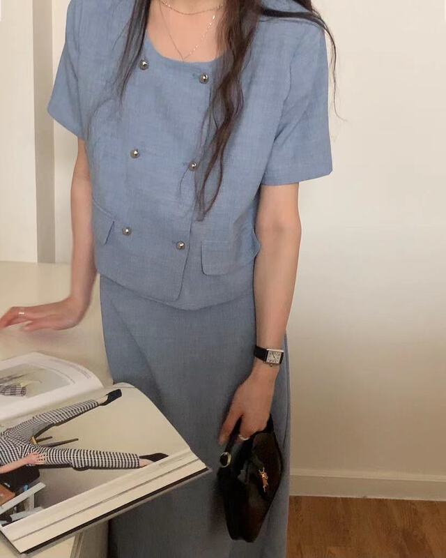 [bluepops] fashion temperament double breasted short sleeve suit a2377\zxl