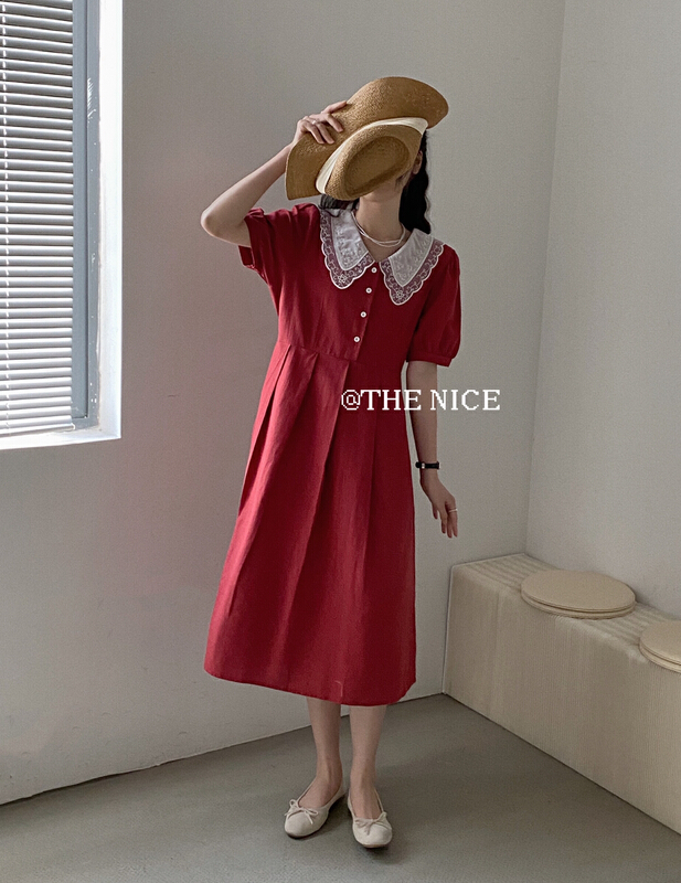 [the nice] contrast collar design breasted dress 6219\hjy