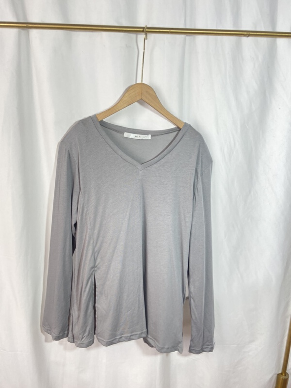 [Yi show shop] V-neck soft lazy long sleeve T-shirt 1472\cl
