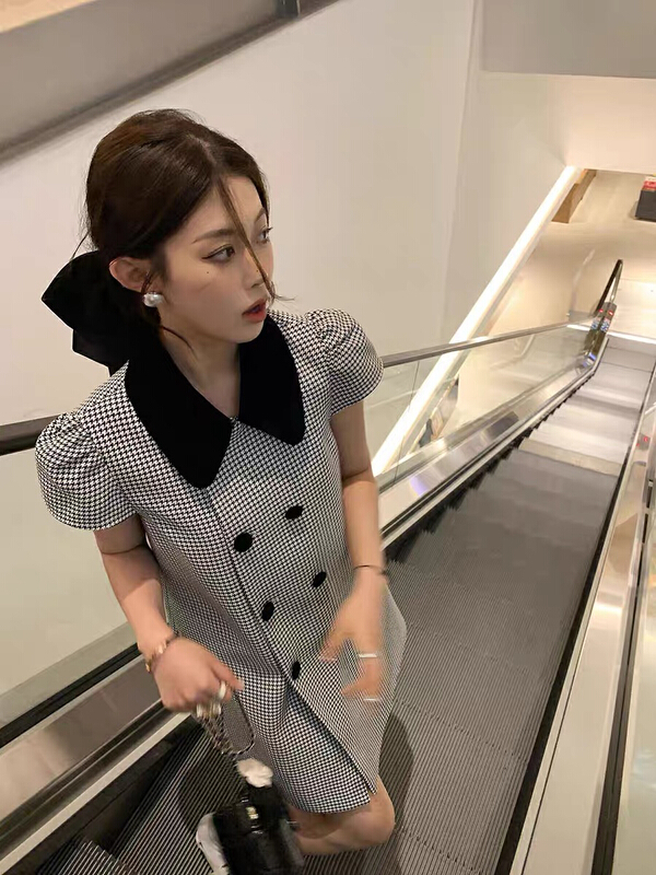 [jun.t] Vintage Plaid double breasted Lapel dress 6200\pcz