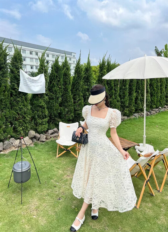 [see you] fashion lace embroidery Square Neck Dress 31011\pcz