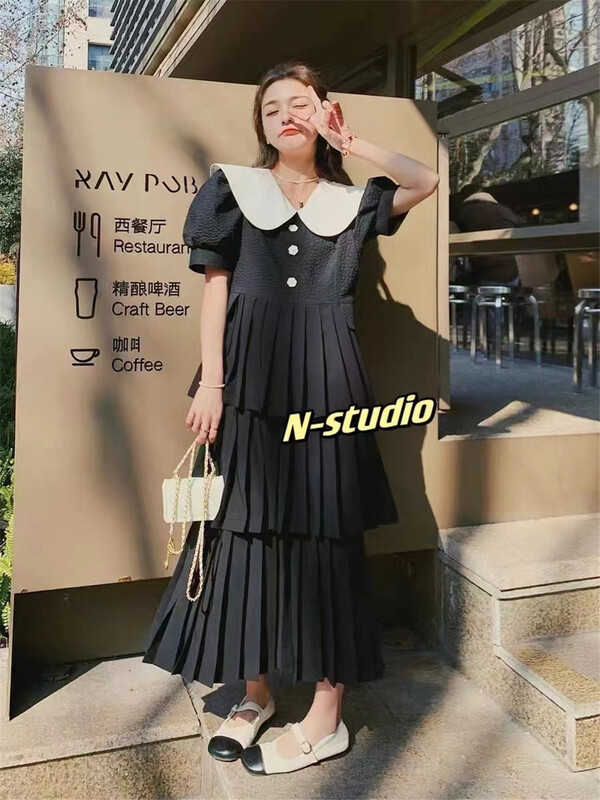 【N】 Baby neck crimp color contrast dress 0946\t