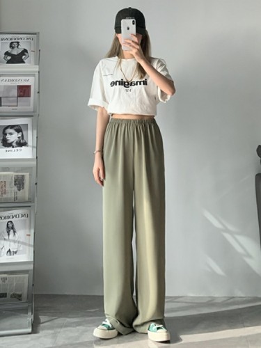 Ice silk wide leg pants women's summer 2022 new high waist, hanging feeling, thin style, spring and autumn small suit, straight tube floor mop pants