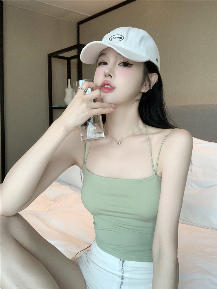 Real auction real price removable breast pad tight neck strap tank top women's short inside and outside top