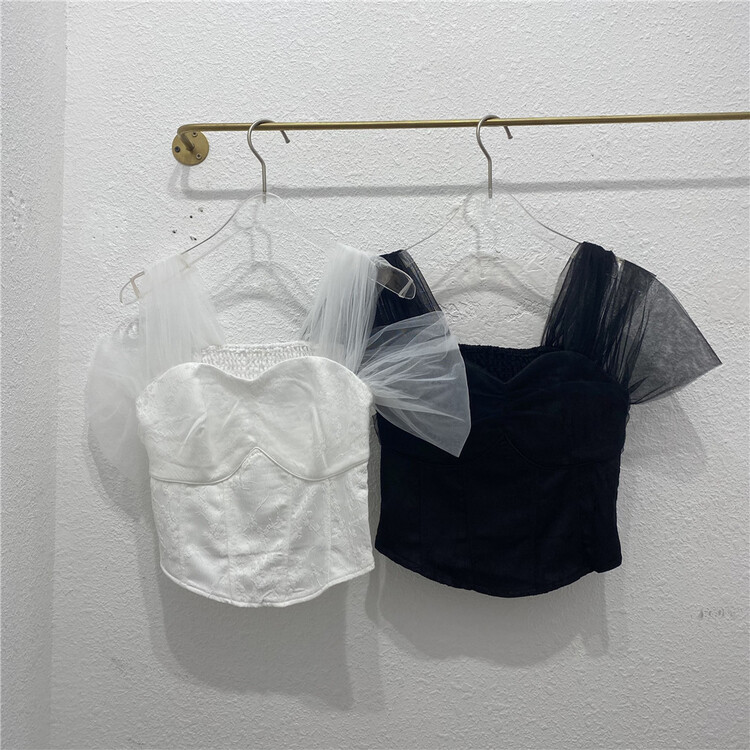 [8lei5 ballet] fresh and simple; Off shoulder mesh shirt ys4-852\wpl