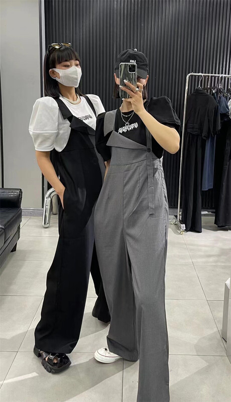 [e.su] fashion solid color wide leg strap pants (excluding T-shirt) 3832\ozq
