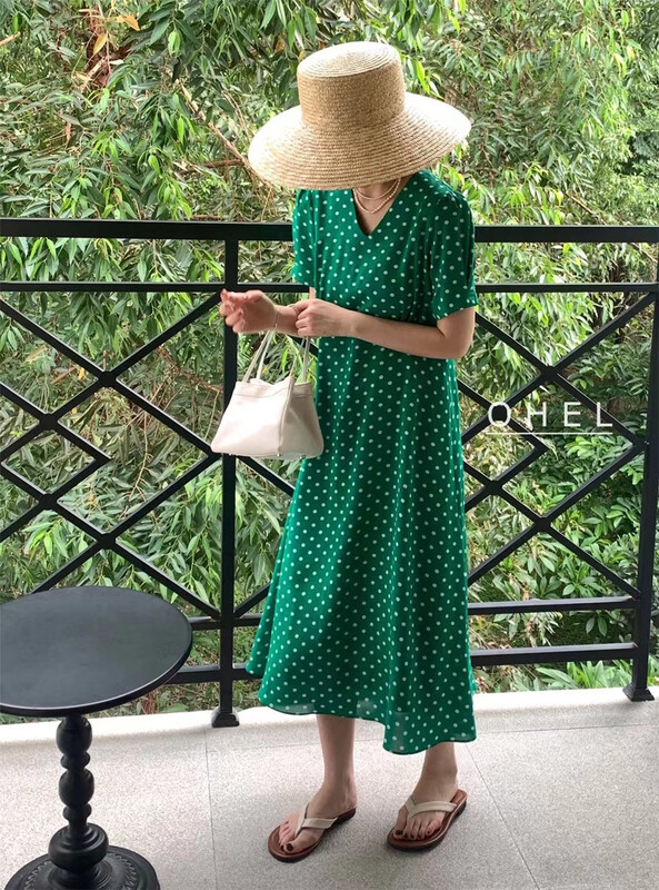[Ohel] lady temperament wave point Chiffon Dress 22035\cls