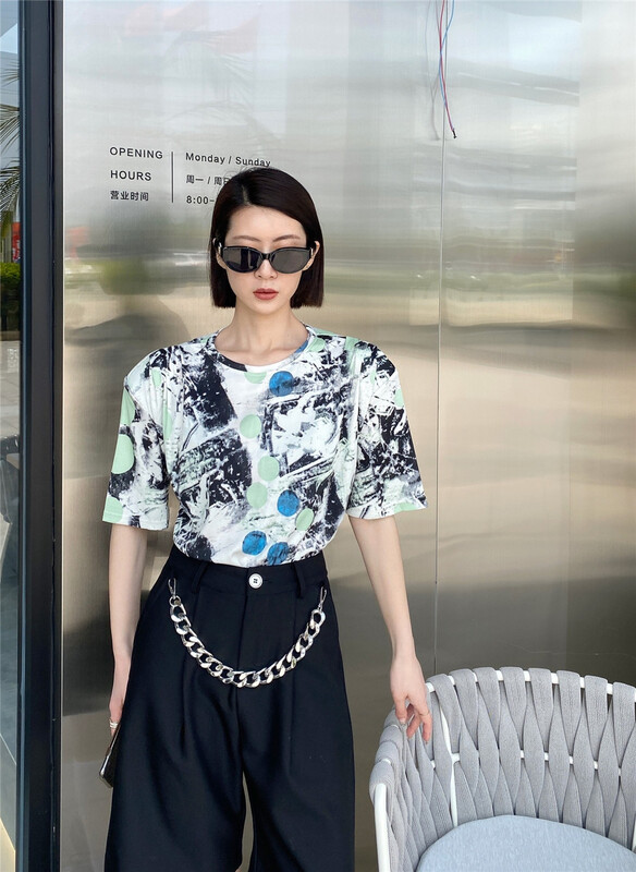 [LAN] tie dyed Pullover round neck short sleeve T-shirt 1020\xyj