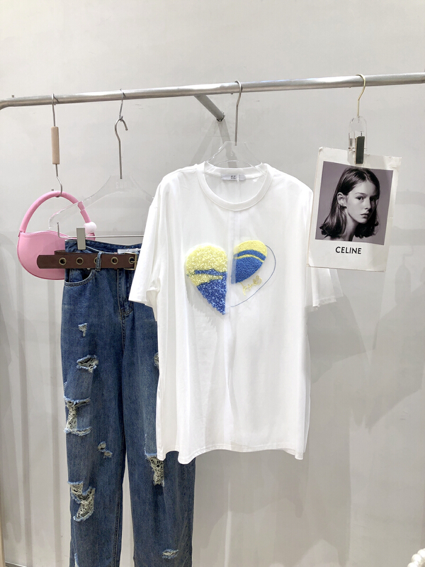 [sun] round neck versatile Casual Short Sleeve T-shirt t8083\y