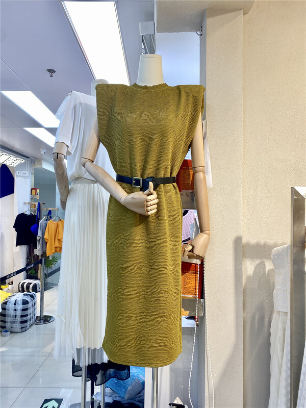 【K】 Casual round neck solid sleeveless dress (with belt) 5230\jj