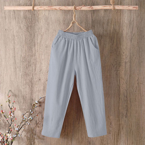 One / two piece cotton Harlan pants women's summer loose and versatile large cotton linen Capris women's casual pants
