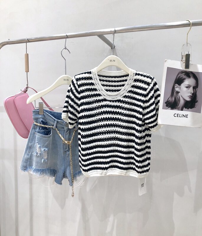 [sun] hollow out Korean thin short sleeve T-shirt sy247\hyy