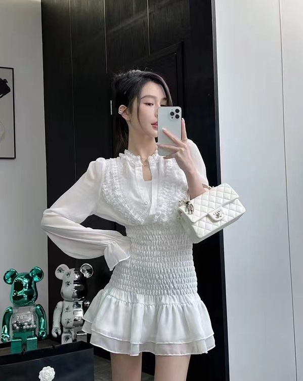 [YG] Chiffon waist closing long sleeve design dress 4390\jj