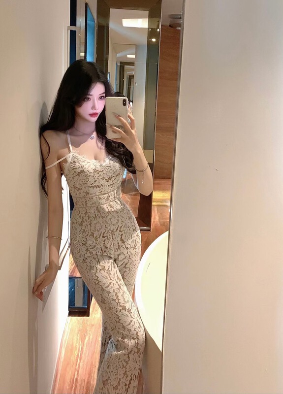 [red] pure lace slim Jumpsuit 3069\jj