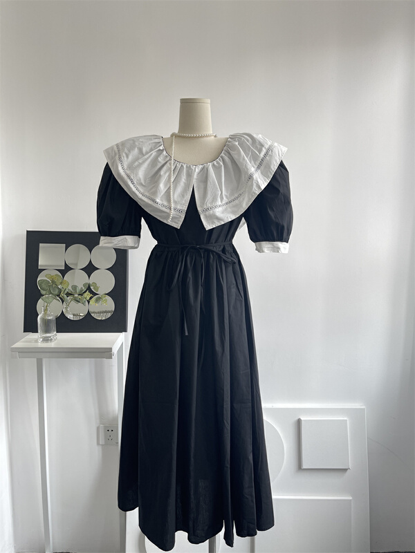 [one by one] cute baby collar age reducing wind waist dress 963\jj