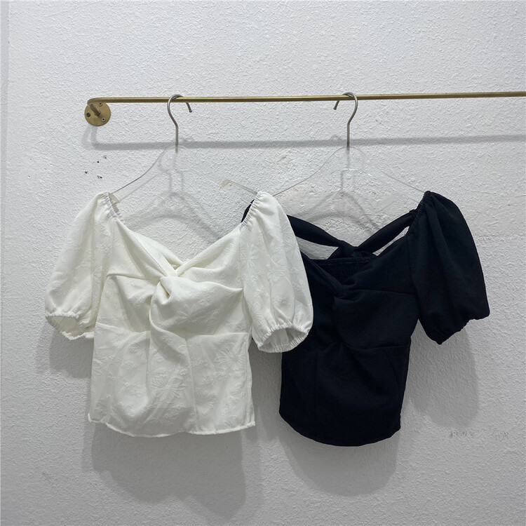 [8lei5 ballet] fresh and simple off shoulder bubble sleeve shirt ys1-853\wpl