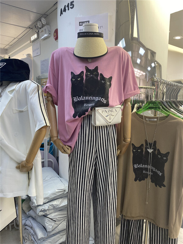 【 Colle 】 round neck loose print Casual Short Sleeve T-shirt 6505\ozq