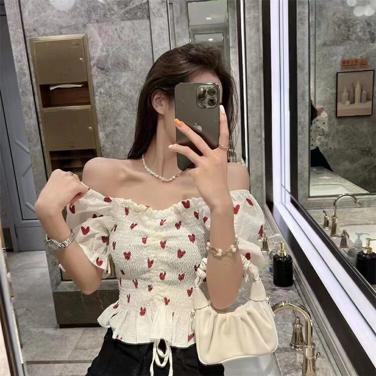 [8lei5 ballet] fresh and simple one shoulder printed short shirt ys1-850\wpl