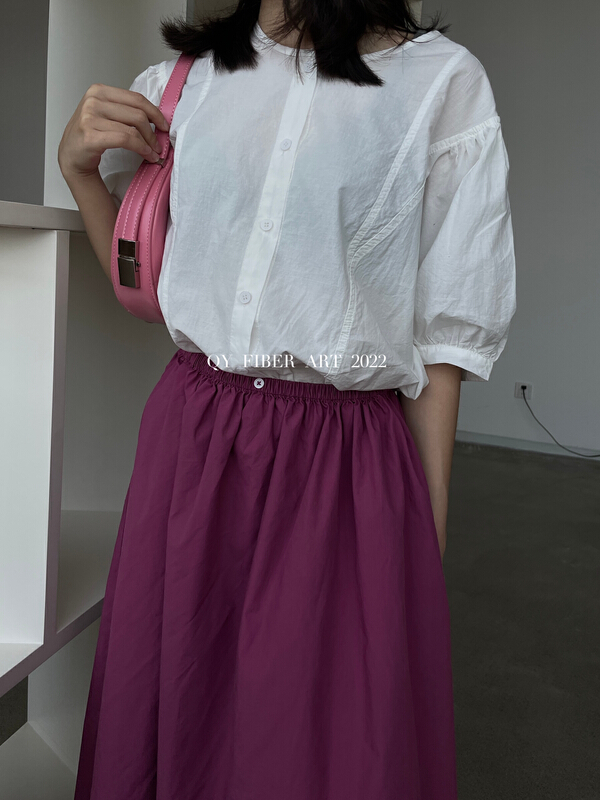 [QY fiber art] Korean simple round neck shirt 12863\csx